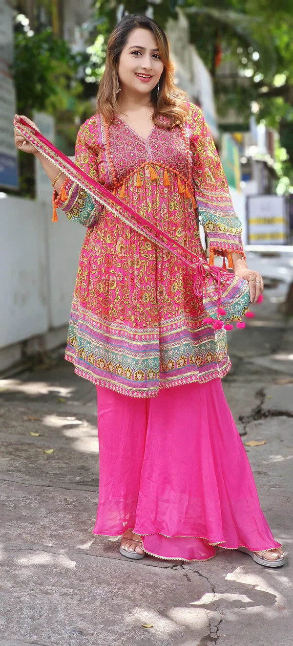 Chiffon Printed Kurta With Sharara