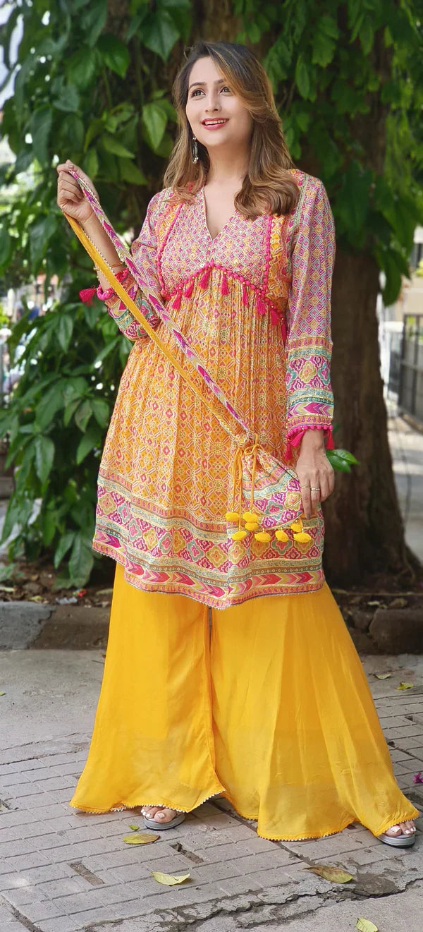 Chiffon Printed Kurta With Sharara